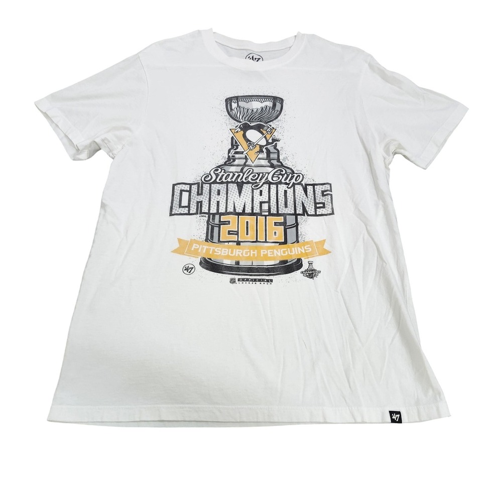 Pittsburgh Penguins Shirt Mens Medium White NHL 2016 Stanley Cup Champs Tee '47